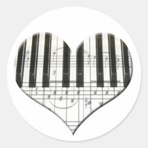 I Love Piano or Organ Music Heart Keyboard Classic Round Sticker