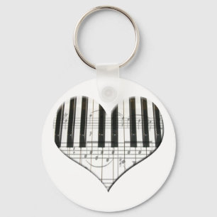 I Love Piano or Organ Music Heart Keyboard Keychain