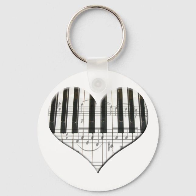 I Love Piano or Organ Music Heart Keyboard Keychain (Front)