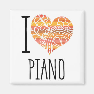 I Love Piano Orange Mandala Heart Magnet