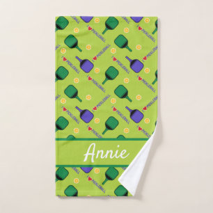 I love Pickleball green  Hand Towel