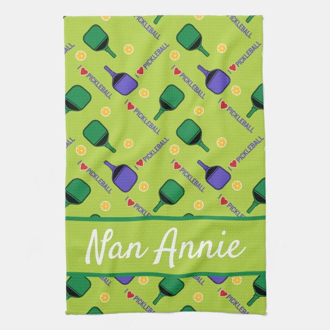 I love Pickleball green  Kitchen Towel (Vertical)