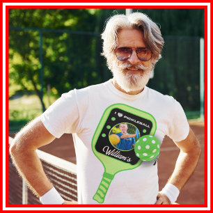 I Love Pickleball Green Paddle Cute Sports PHOTO T-Shirt
