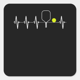I Love Pickleball Heartbeat Square Sticker