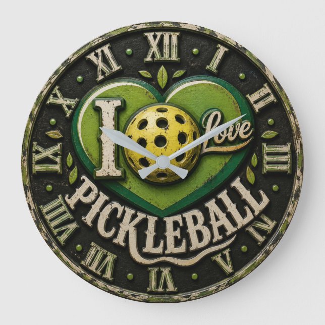 I Love Pickleball  Large Clock (Front)