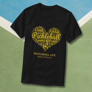 I Love Pickleball Personalized Name Word Art Heart T-Shirt