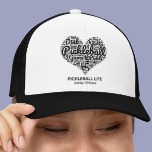 I Love Pickleball Personalized Name Word Art Heart Trucker Hat