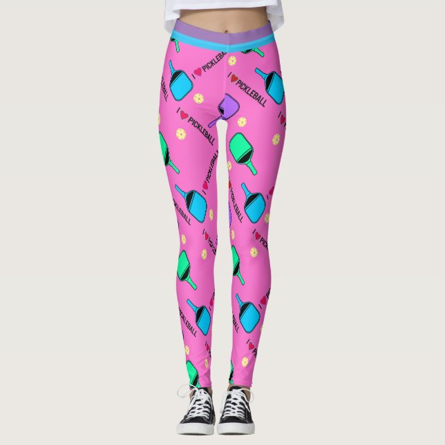 I love Pickleball pink (Smaller tile size) Leggings (Front)
