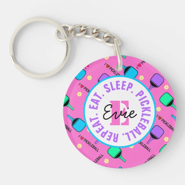 I love Pickleball pink, with name and initial Keychain (Front)