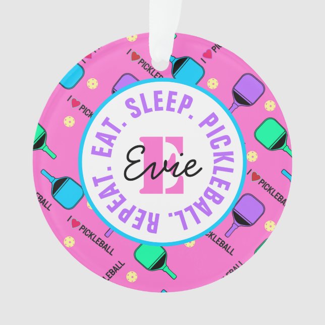 I love Pickleball pink, with name, initial, text Ornament (Front)
