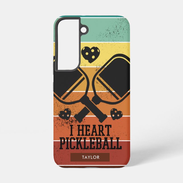 I Love Pickleball Retro Stripes Monogram Name  Samsung Galaxy S22 Case (Back)