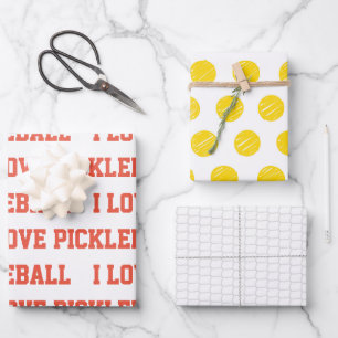 I LOVE PICKLEBALL Sports Game Ball Net Text Fun Wrapping Paper Sheet