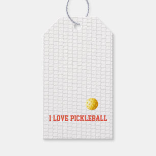 I LOVE PICKLEBALL Sports Yellow Ball Net Fun Gift Tags