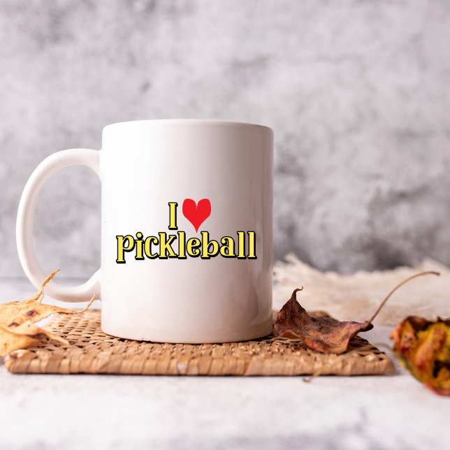 I love pickleball Text on Yellow with Red Heart Coffee Mug (Creator Uploaded)