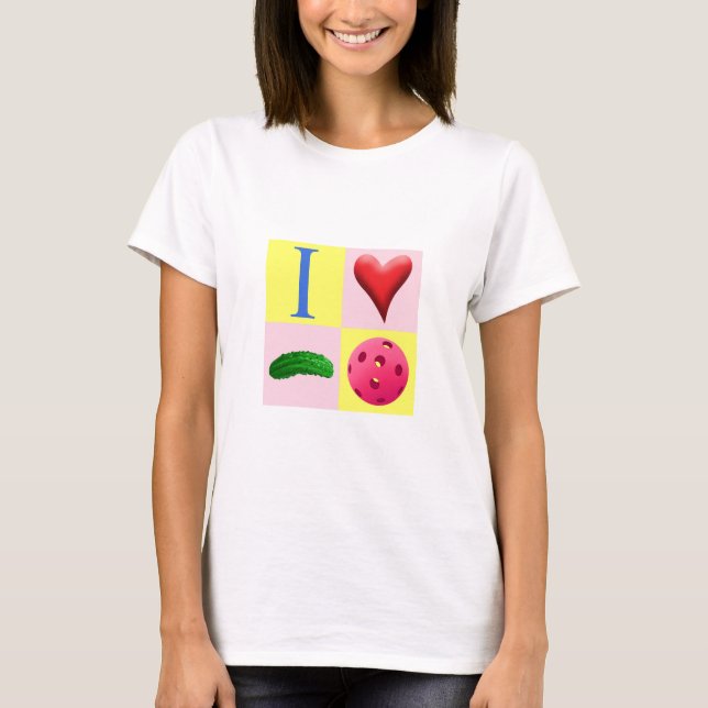 I Love Pickleball with pink T shirt (Front)