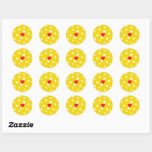I love pickleball yellow ball with heart classic round sticker