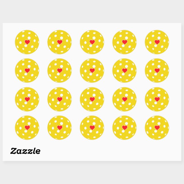 I love pickleball yellow ball with heart classic round sticker (Sheet)
