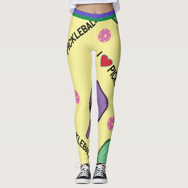 I love Pickleball  yellow (XL tile size) Leggings (Front)