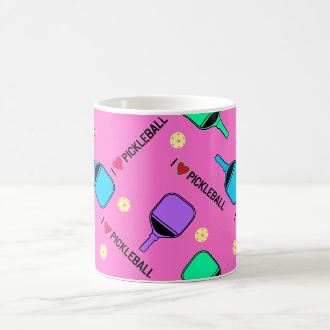 I love pickleballs on cute pink coffee mug (Center)