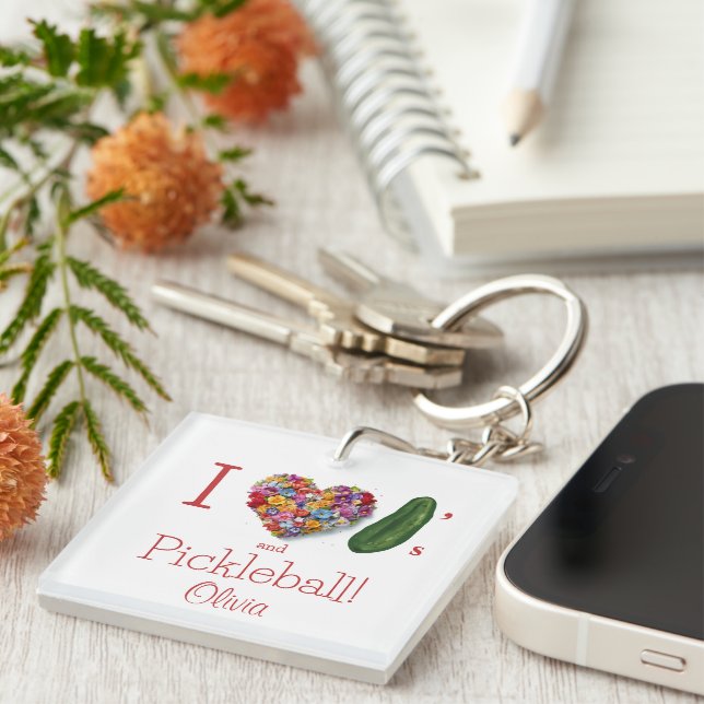 I Love Pickles & Pickleball Personalized Keychain (Front Right)