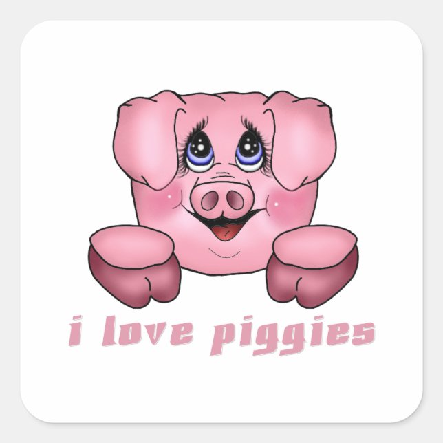 I Love Piggies Square Sticker (Front)