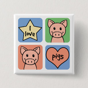 I Love Pigs 2 Inch Square Button