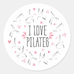 I LOVE PILATES Pilates Poses in shape of a circle Classic Round Sticker