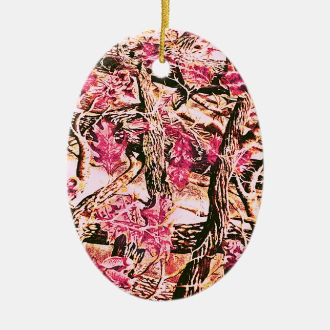 I Love Pink Camo Ceramic Ornament (Front)
