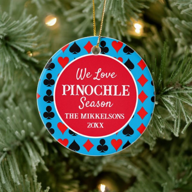 I Love Pinochle Season Blue Ceramic Ornament (Tree)