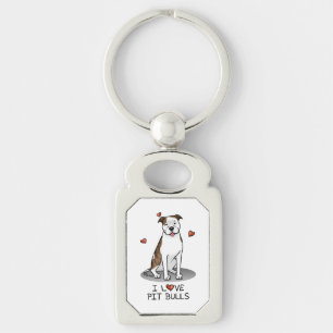 I Love Pit Bulls (lt brindle white 3) Hearts Cute Keychain