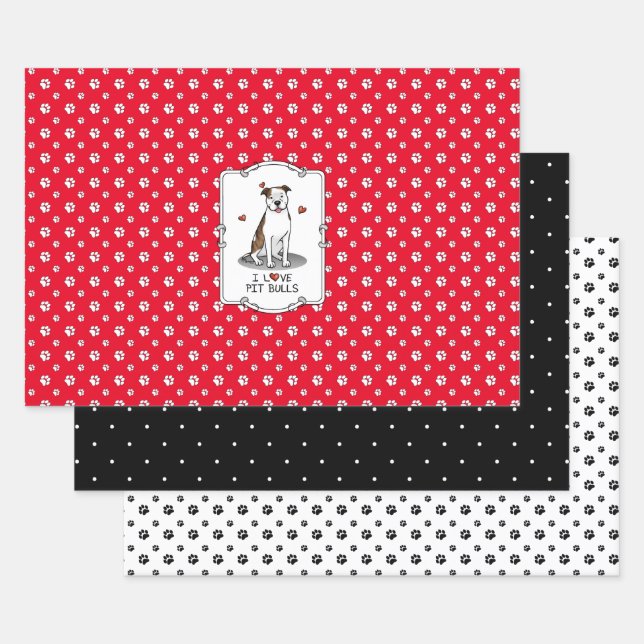 I Love Pit Bulls (lt brindle white 3) Wrapping Paper Sheet (Set)