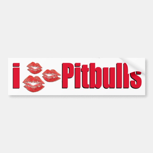 I Love Pitbull Dogs, Lipstick Kisses Crazy Bumper Sticker (Front)