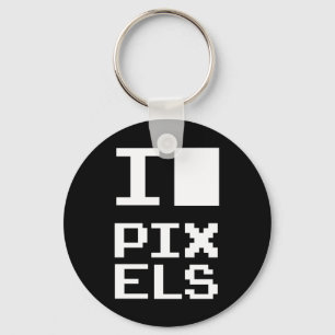 I Love Pixels, geek design, pixel art Keychain
