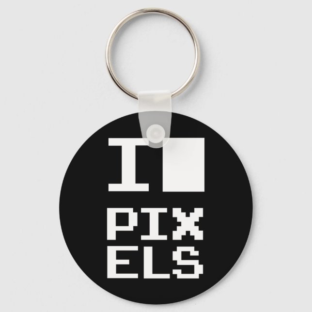I Love Pixels, geek design, pixel art Keychain (Front)