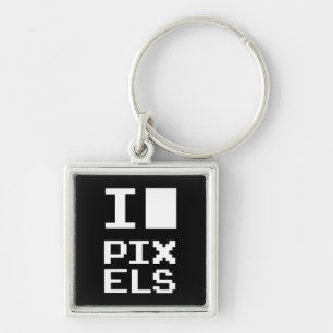 I Love Pixels, geek design, pixel art Keychain