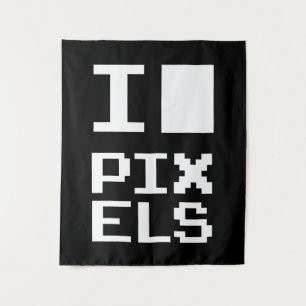 I Love Pixels, geek design, pixel art Tapestry