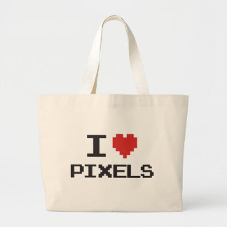 I love pixels pixelated heart retro 8bit gamer large tote bag
