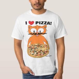 I love pizza! Funny Cute Cartoon Moustache Cat T-Shirt