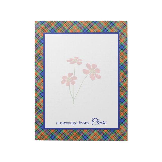 I Love Plaid- Blue & Orange Tartan Message Notepad (Rotated)