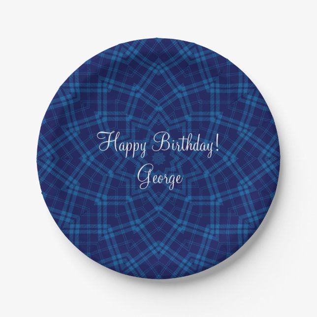 I Love Plaid Blue Paper Plate (Front)