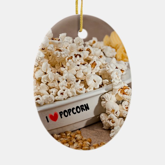 I Love Popcorn Ceramic Ornament (Back)