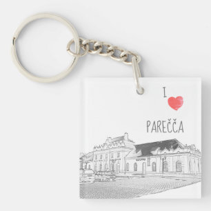I Love Porechye Belarus Architecture Train Station Keychain