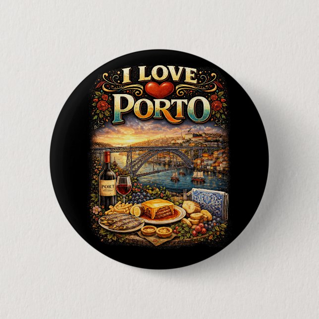 I Love Porto 2 Inch Round Button (Front)