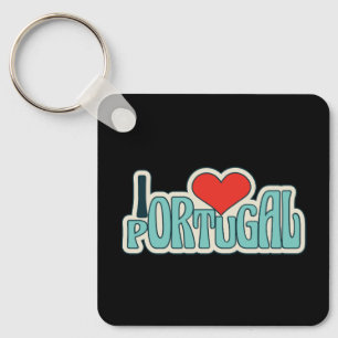 I Love Portugal Retro Groovy Heart Design Keychain