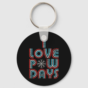 I Love Pow Days Snowboarding Skiing Retro Distress Keychain