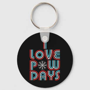 I Love Pow Days Snowboarding Skiing Retro Style  Keychain