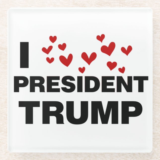 I Love President Trump Hearts Glass Coaster (Front)