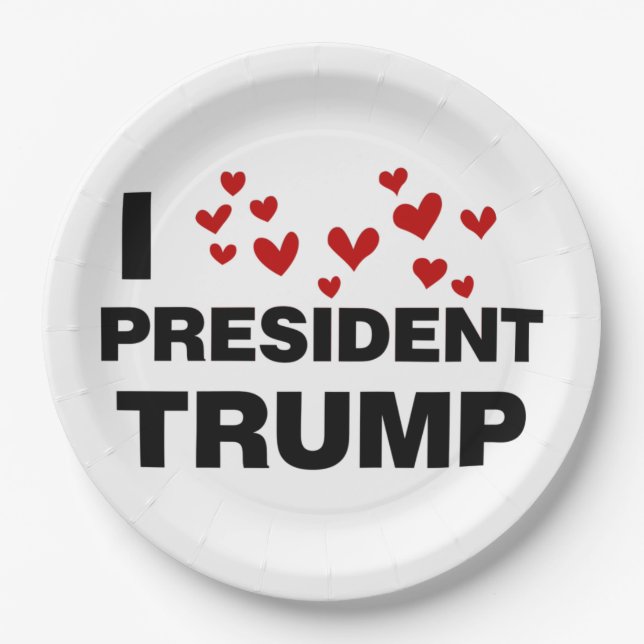 I Love President Trump Hearts Paper Plate (Front)