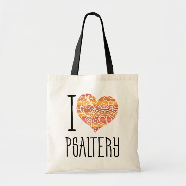 I Love Psaltery Orange Mandala Heart Tote Bag (Front)
