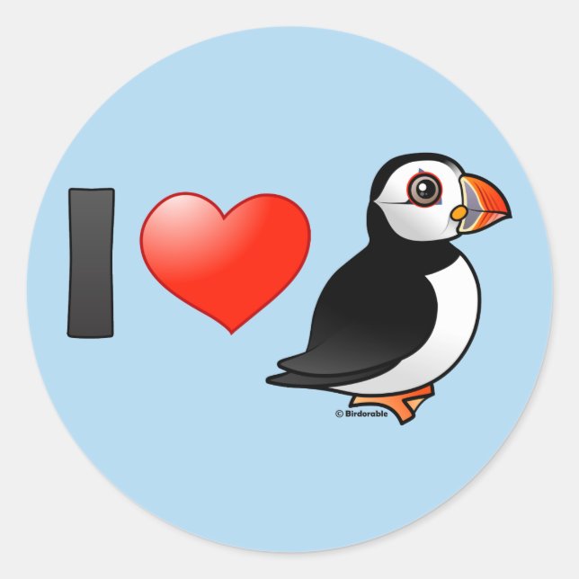 I Love Puffins Classic Round Sticker (Front)